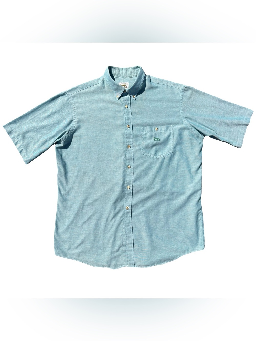 Duxbak Men's Vintage Short Sleeve Shirt Embroidered Duck Button-Up Teal
